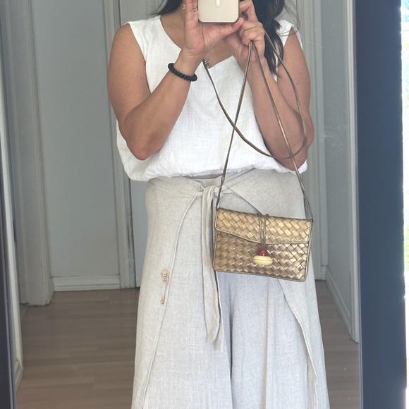 Bottega Veneta Intrecciato Metallic Gold Color Sling Bag - Picture 1 of 15